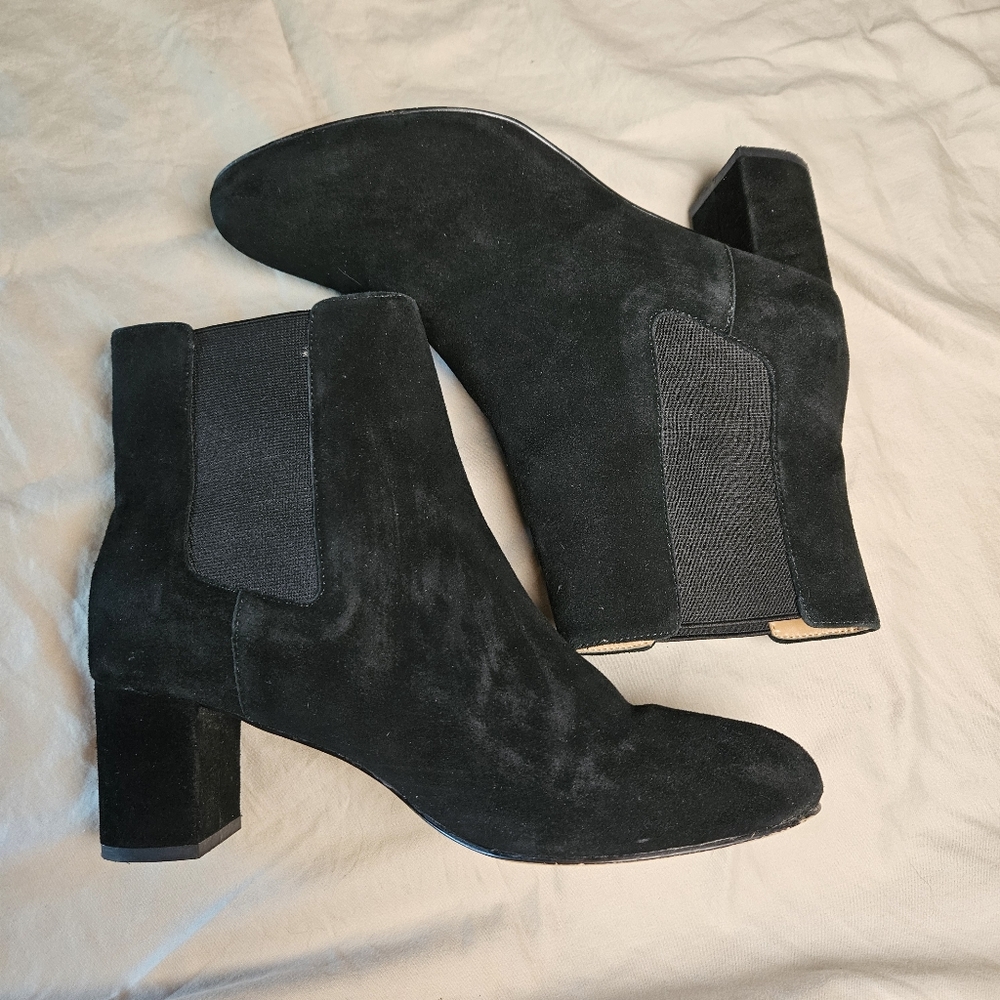 J Crew Sadie Ankle Boot Black‎ Suede Size 9.5 Block Heel Chelsea